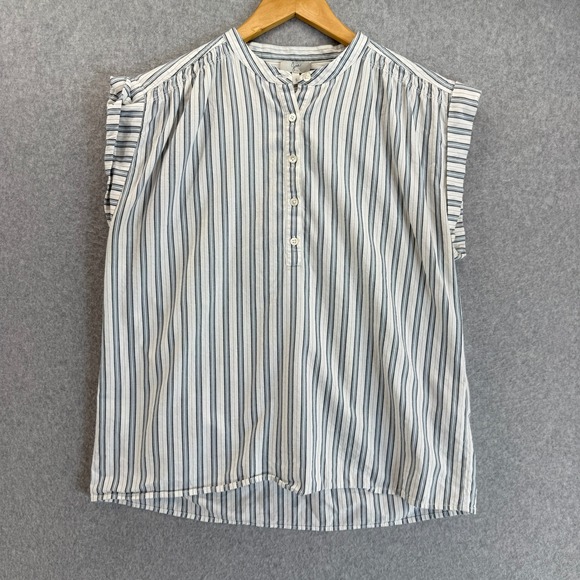 Joie Sleeveless White Blue Striped Half Button Jaquita Blouse Womens Size Small - Picture 1 of 12